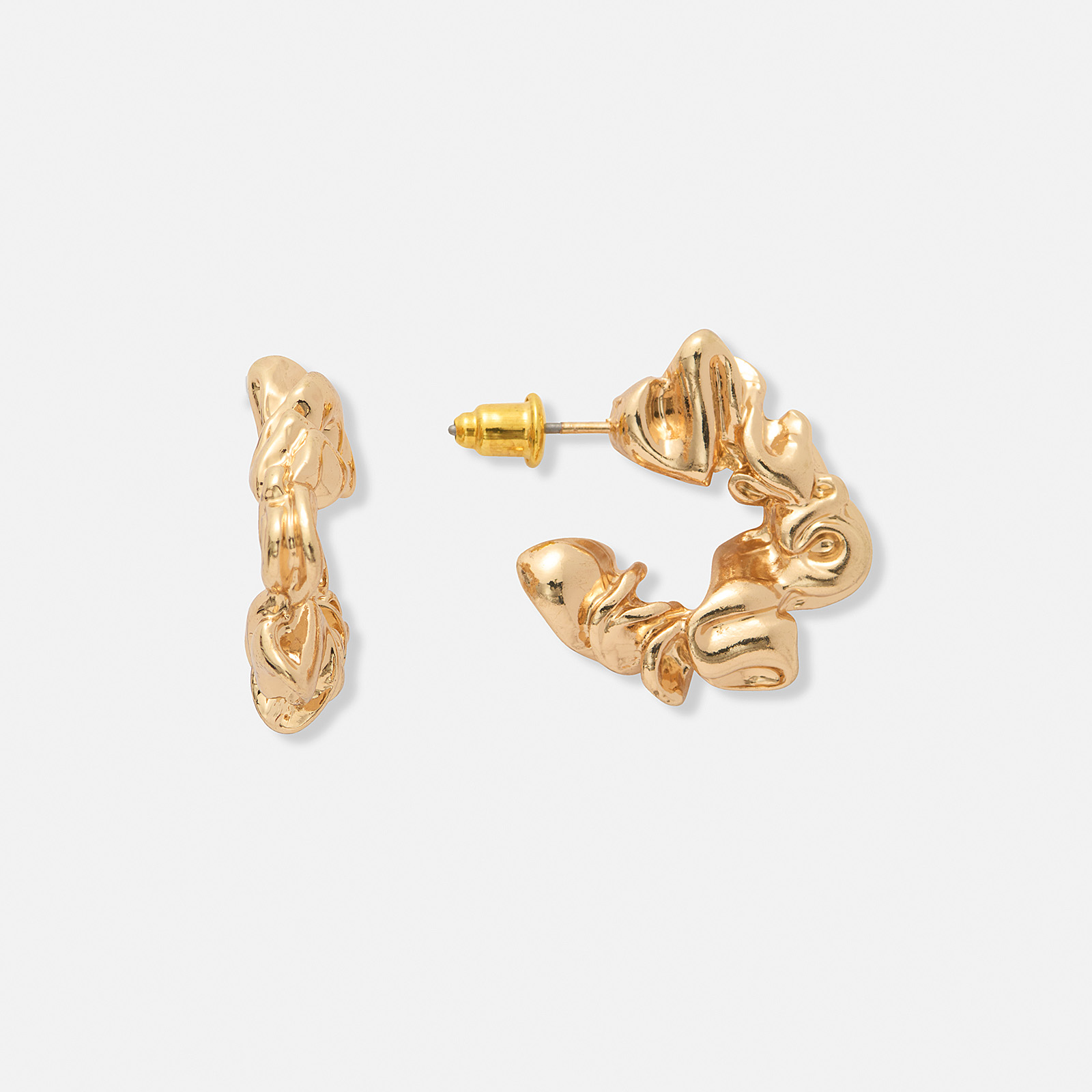 Guldfärgade örhängen - assymetriska hoops, 13mm