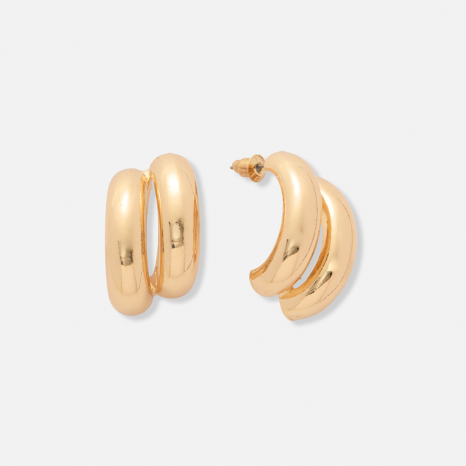 Guldfärgade örhängen, C-hoops två rader - 30 mm