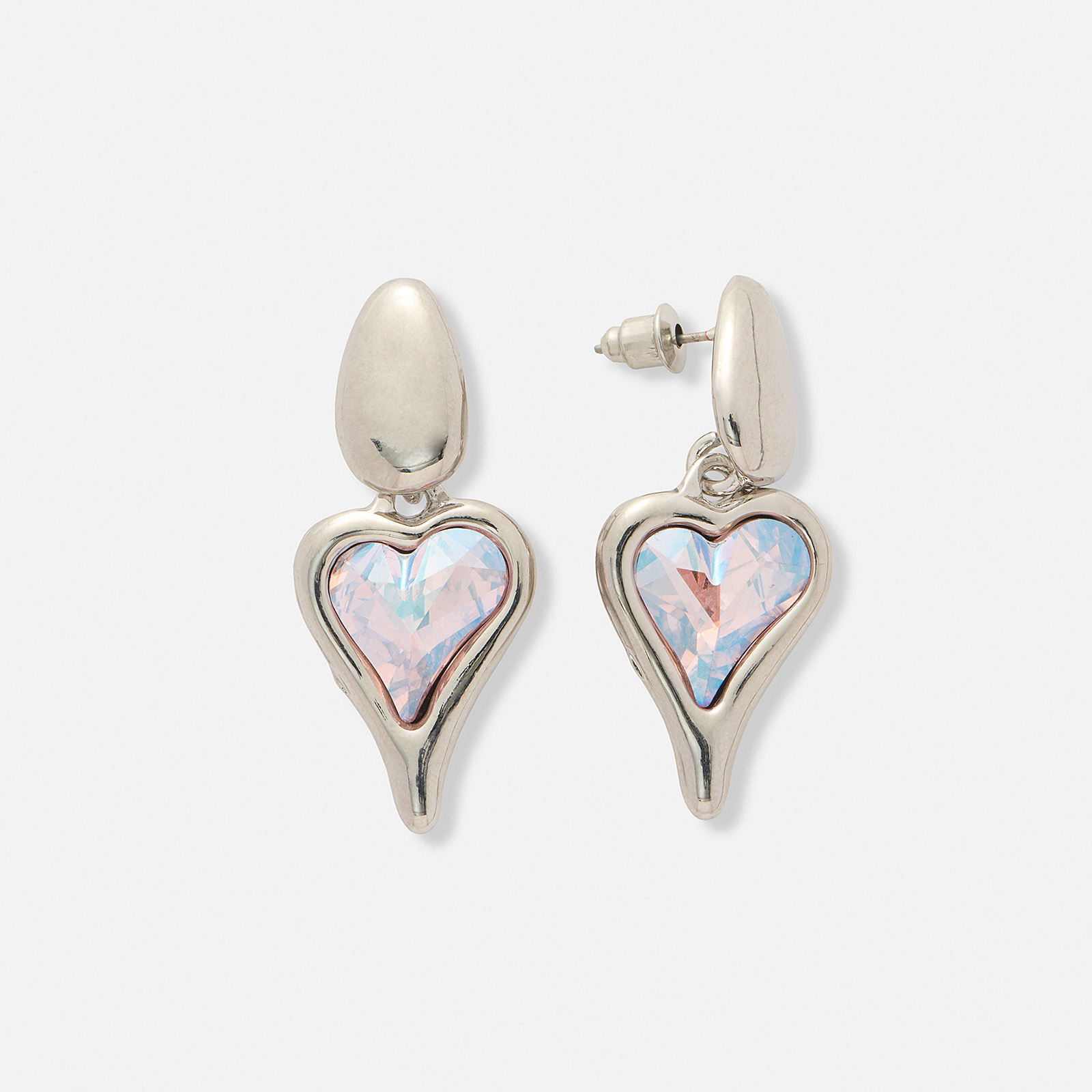 Silverfärgade örhängen, ojämna hjärtan - 36 mm