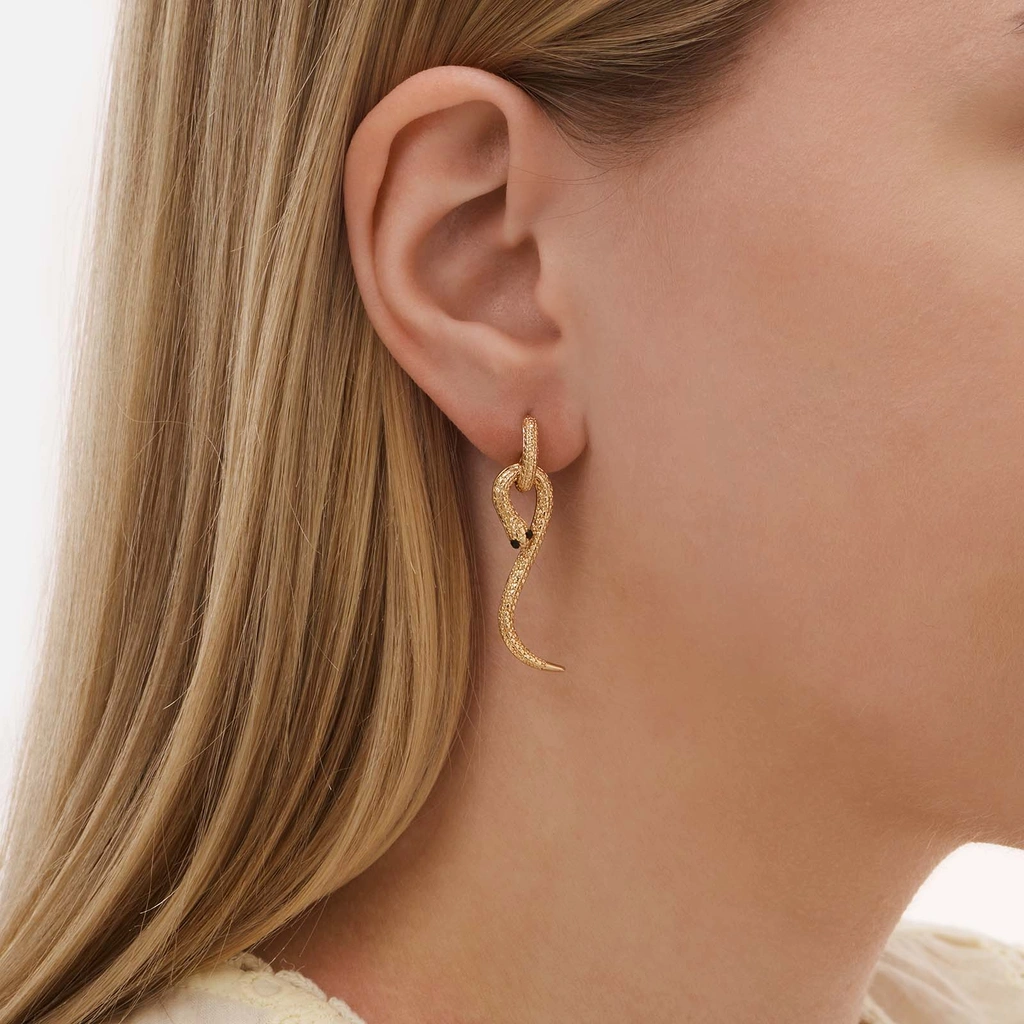 Guldfärgade örhängen, ormar - 40 mm