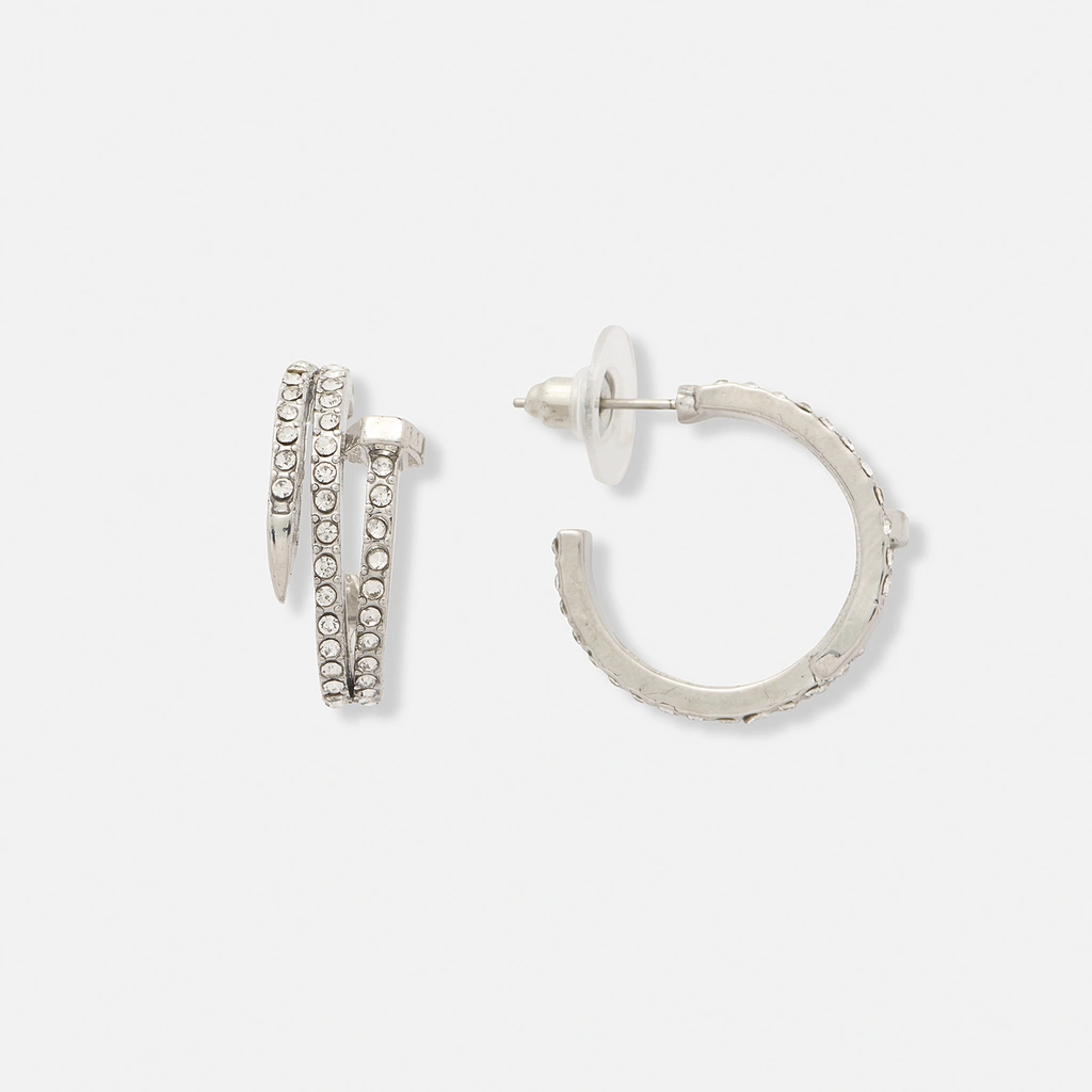 Silverfärgade örhängen, spik med stenar - 21 mm