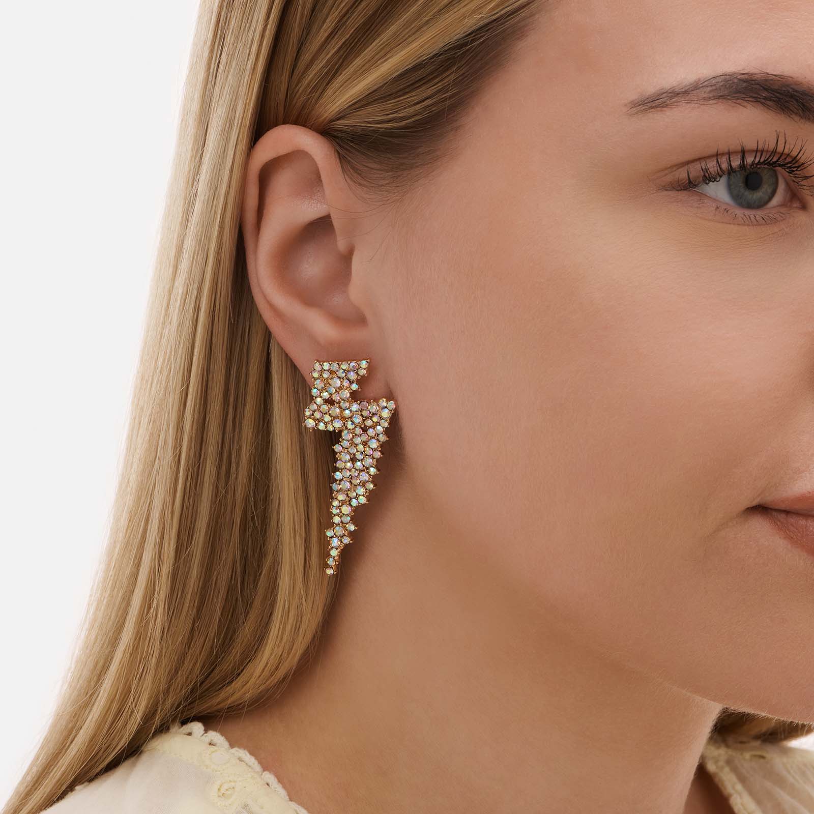 Guldfärgade örhängen, blixtar med pärlor - 55mm