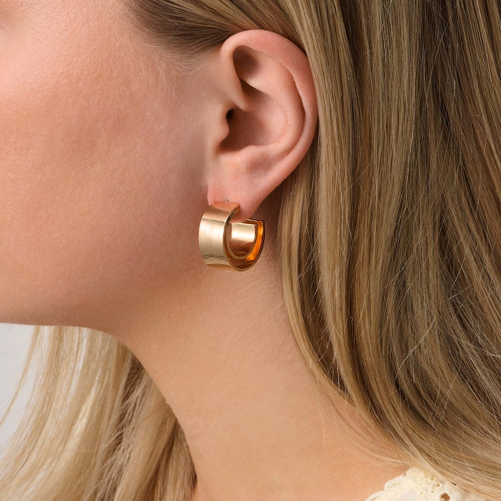 Guldfärgade örhängen, hoops i två lager - 22 mm