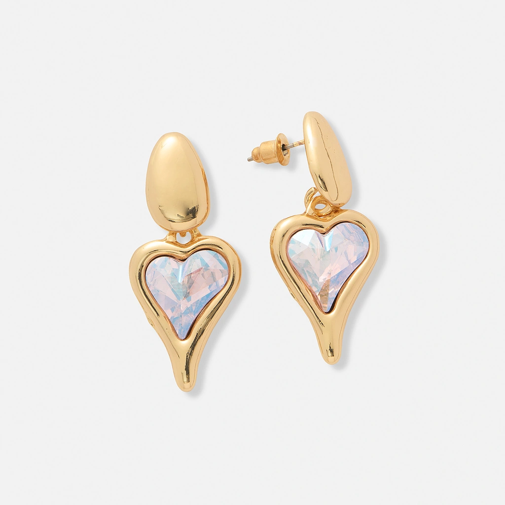 Guldfärgade örhängen, ojämna hjärtan - 36 mm