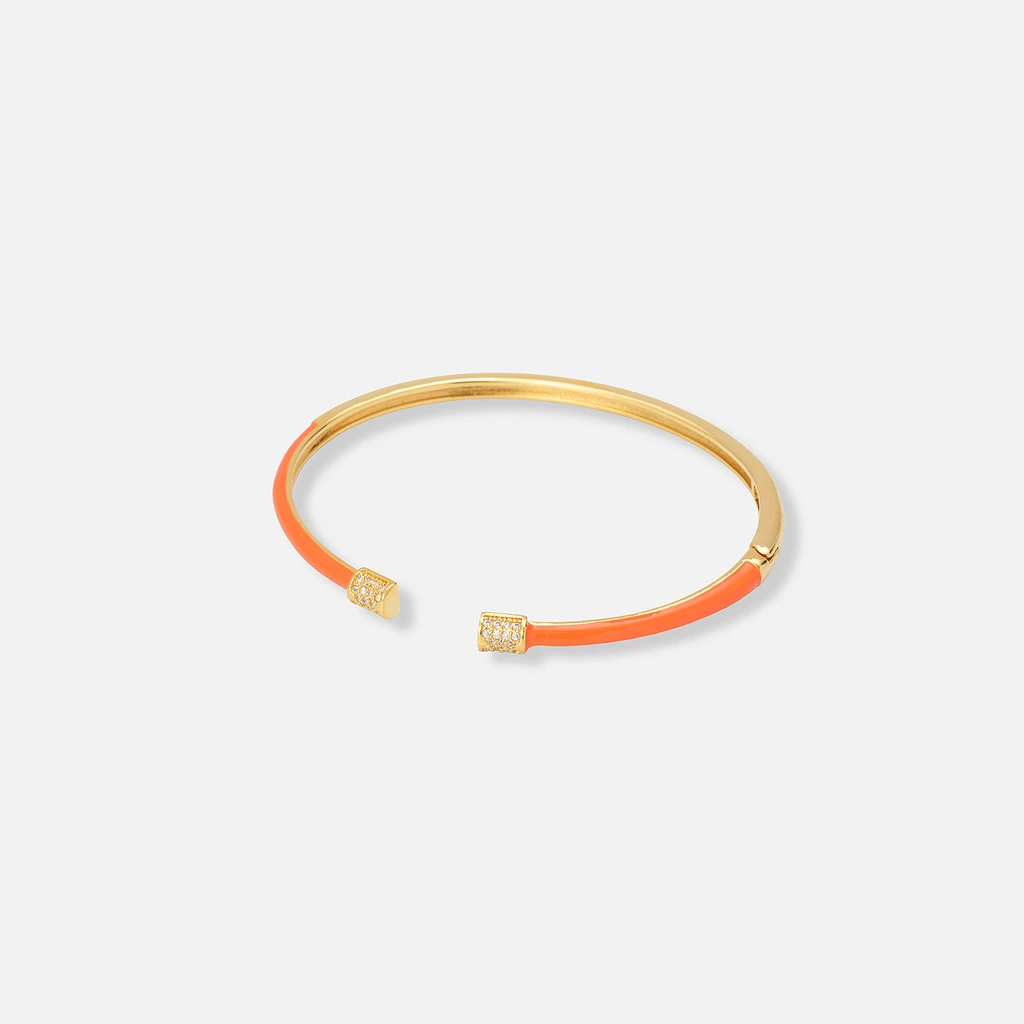 Guldpläterat armband, bangle orange detaljer - 60x50 mm