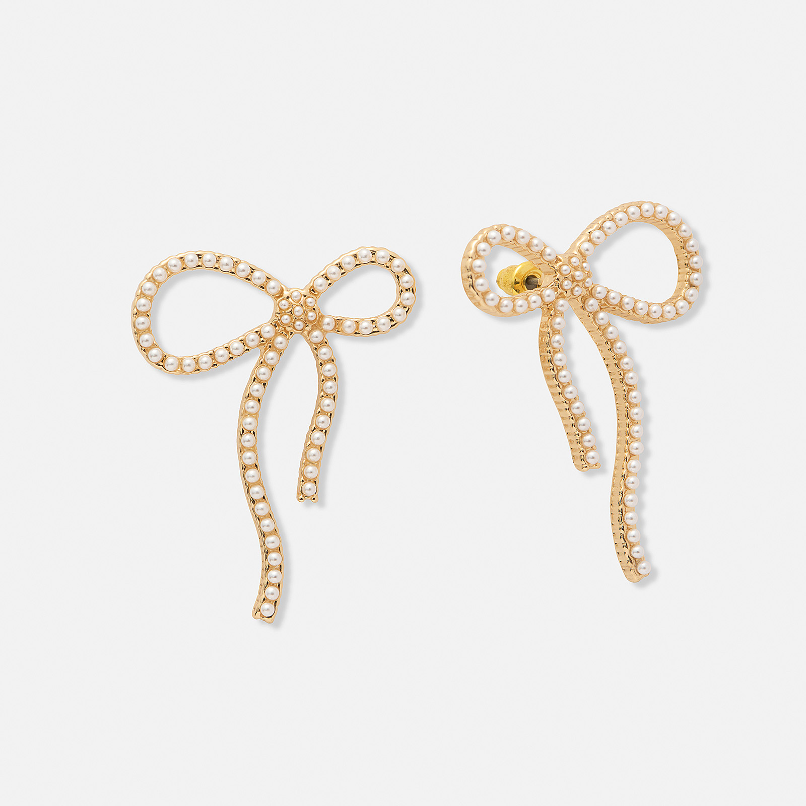 Guldfärgade örhängen, rosetter med pärlor - 40mm