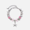 Silverfärgat armband, rosa detaljer & sjöstjärna - 18+5 cm