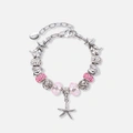 Silverfärgat armband, rosa detaljer & sjöstjärna - 18+5 cm