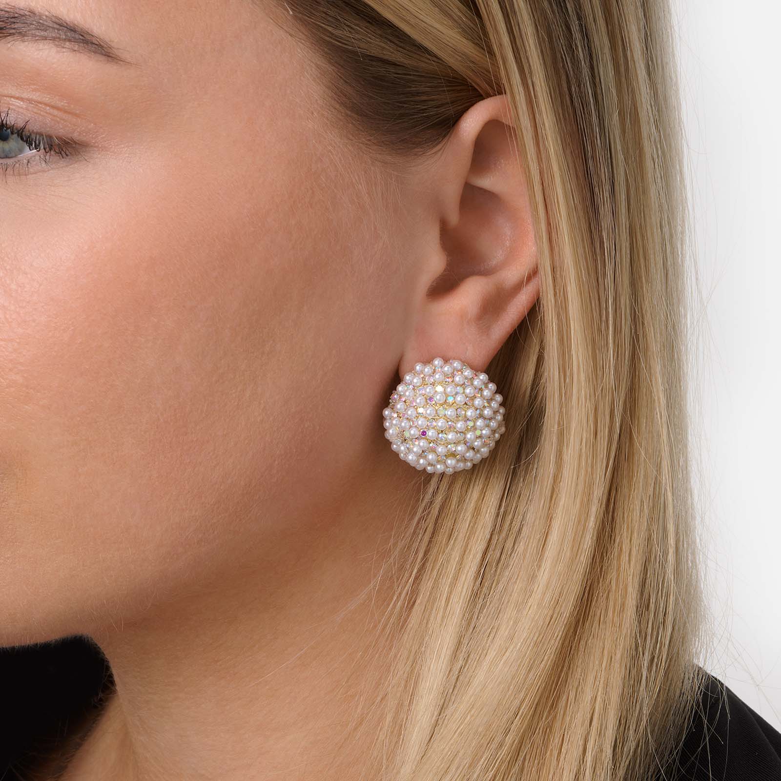 Guldfärgade örhängen, kupoler med pärlor & stenar - 25 mm