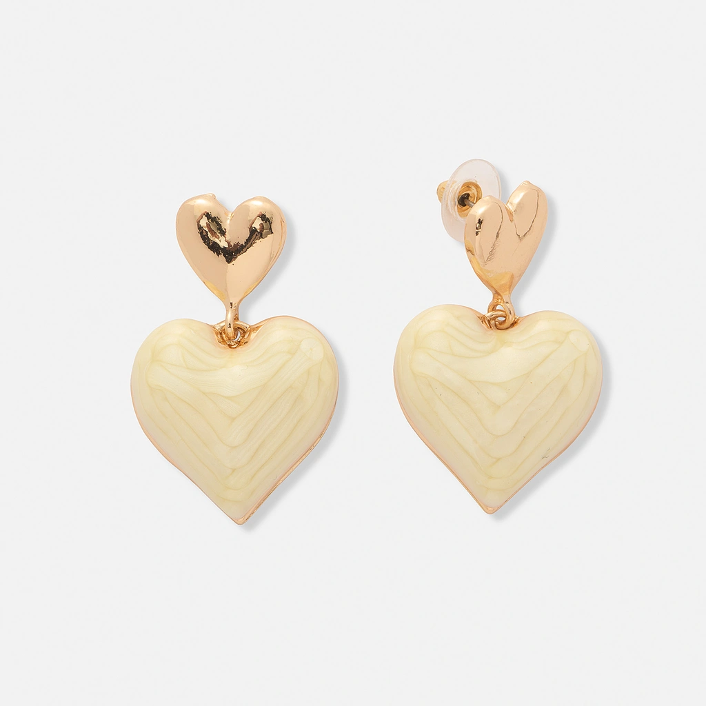 Guldfärgade örhängen, dubbla hängande hjärtan - 40 mm
