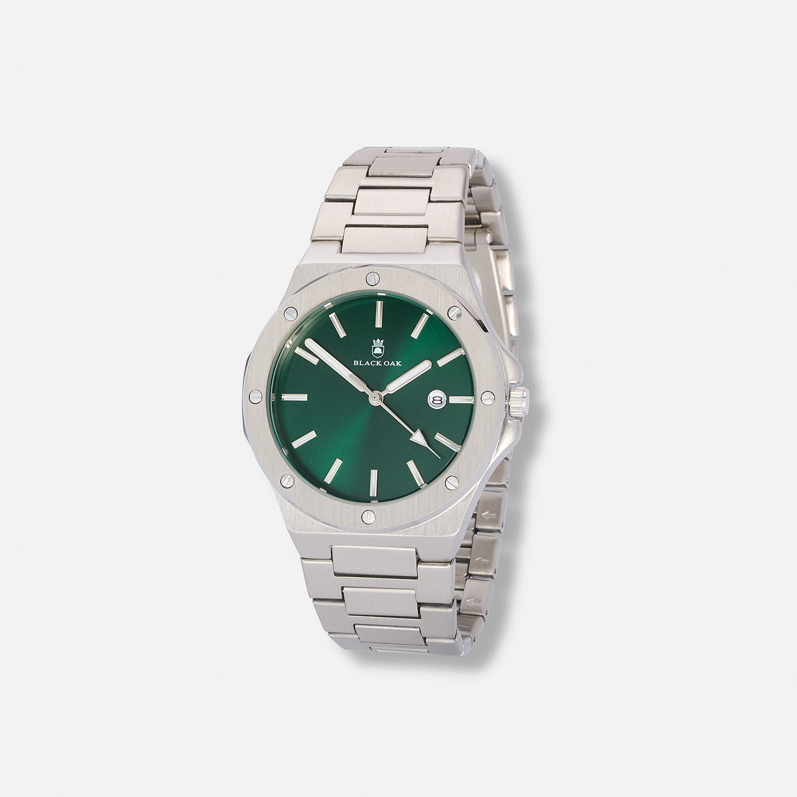 Black Oak Legend herrklocka metallband silver/grön - 42 mm