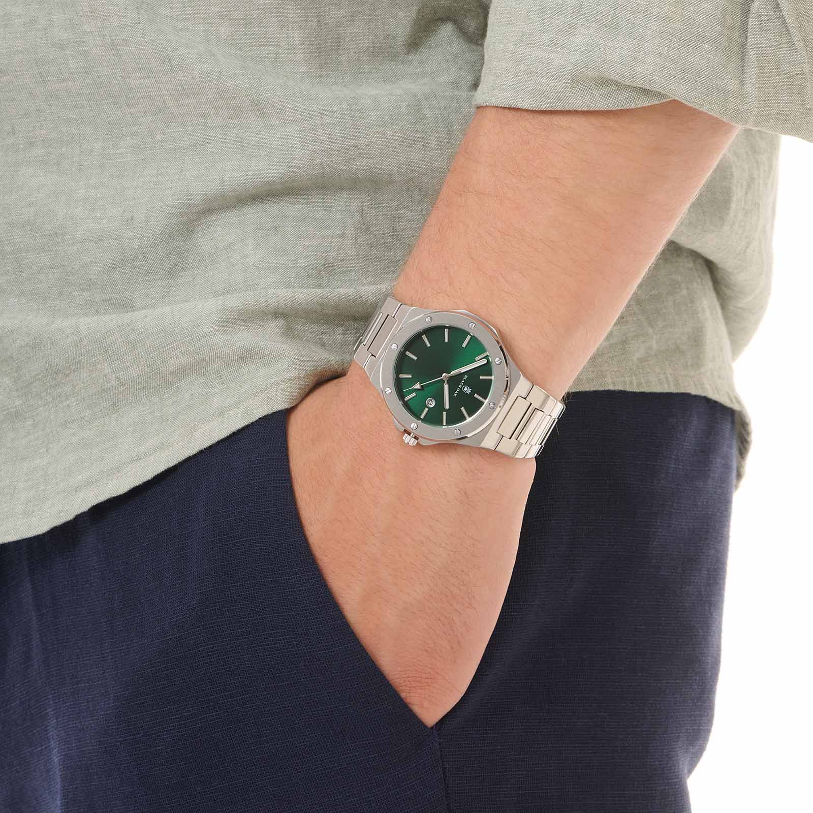 Black Oak Legend herrklocka metallband silver/grön - 42 mm