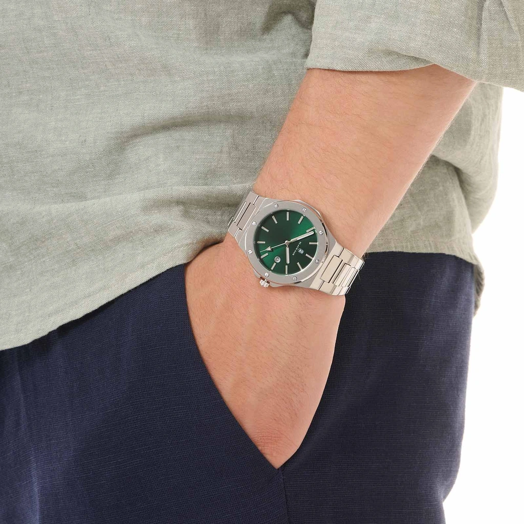 Black Oak Legend herrklocka metallband silver/grön - 42 mm