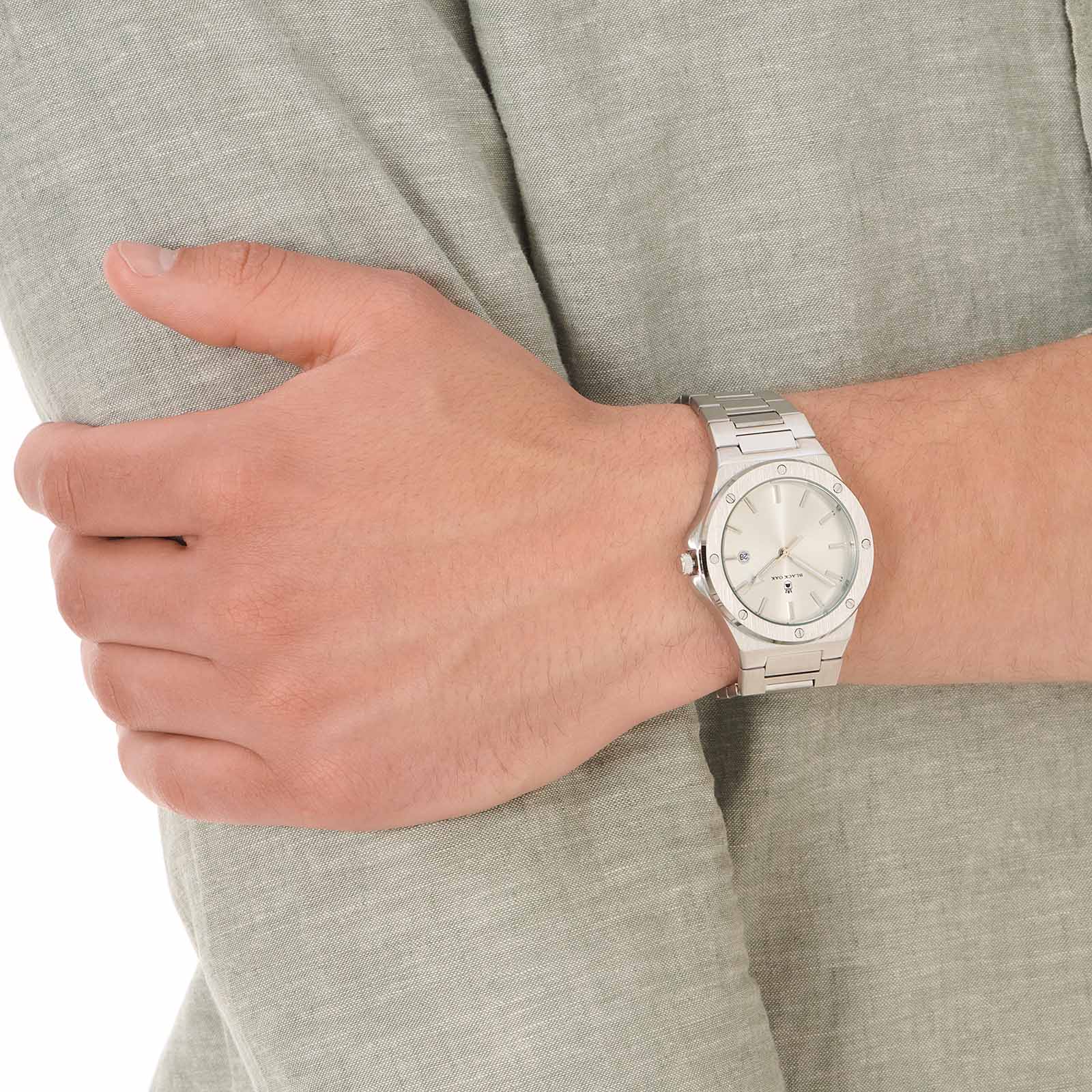 Black Oak Legend herrklocka metallband silver/vit - 42 mm