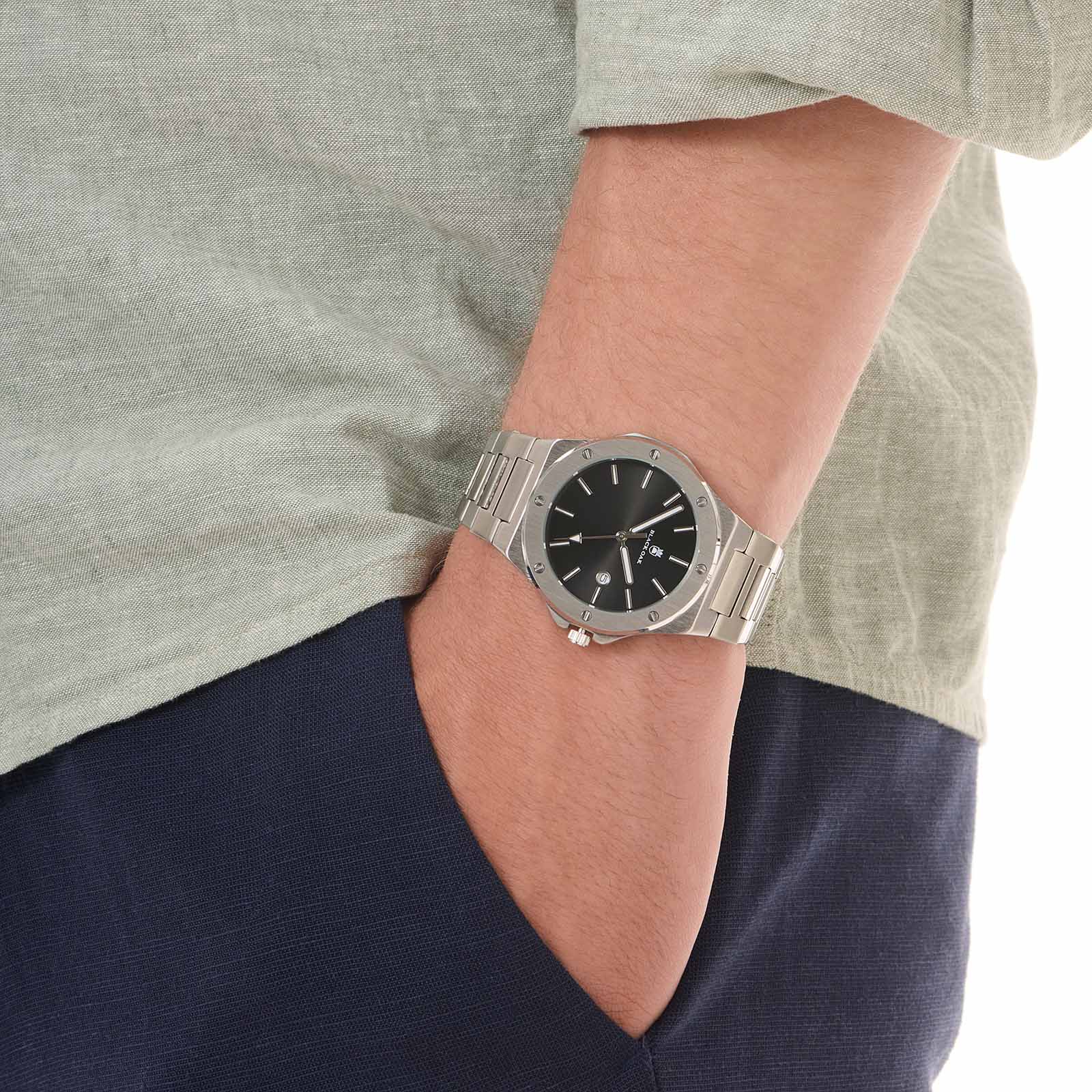 Black Oak Legend herrklocka metallband silver/svart - 42 mm