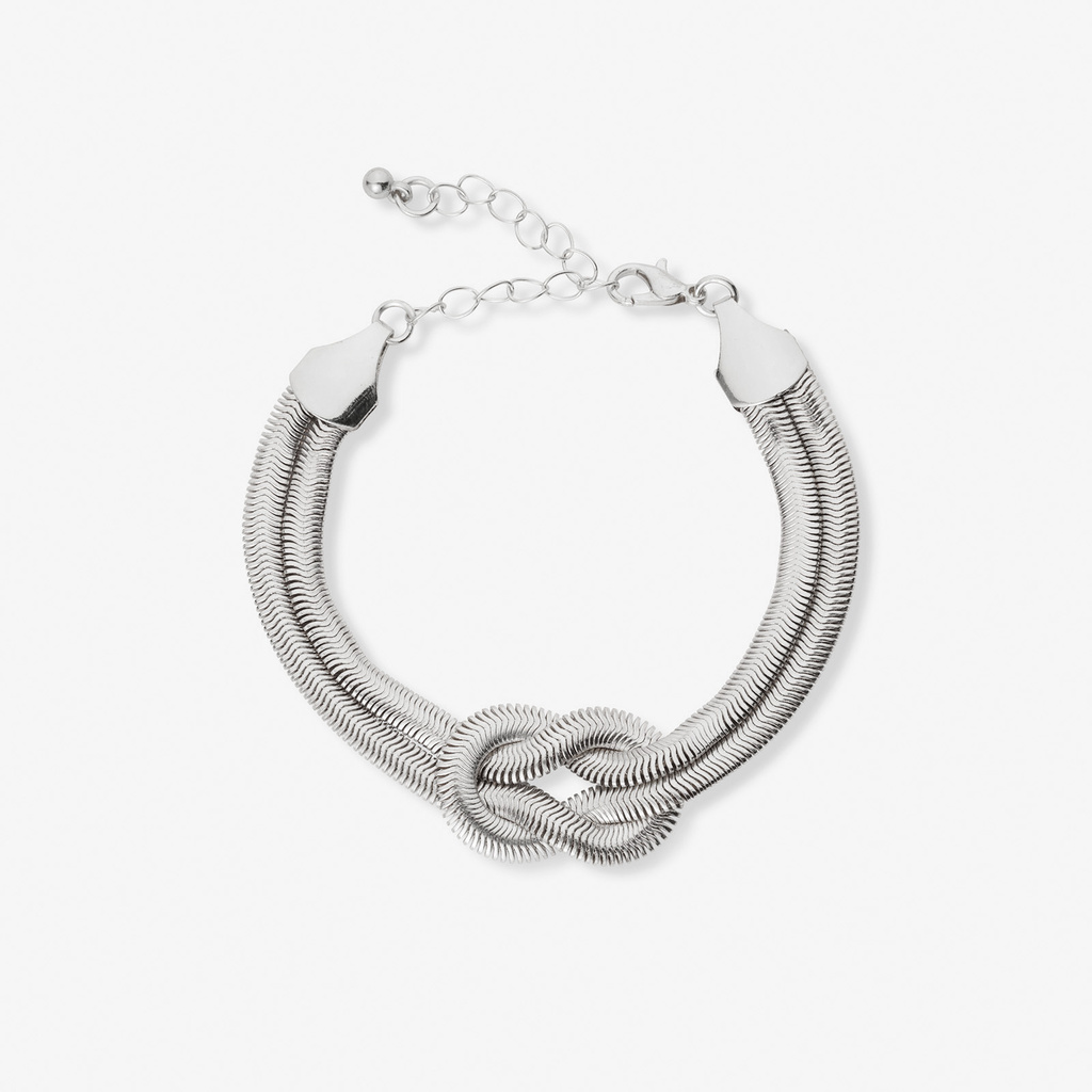 Silverfärgat armband, dubbel ormkedja m. knut - 18+5 cm.