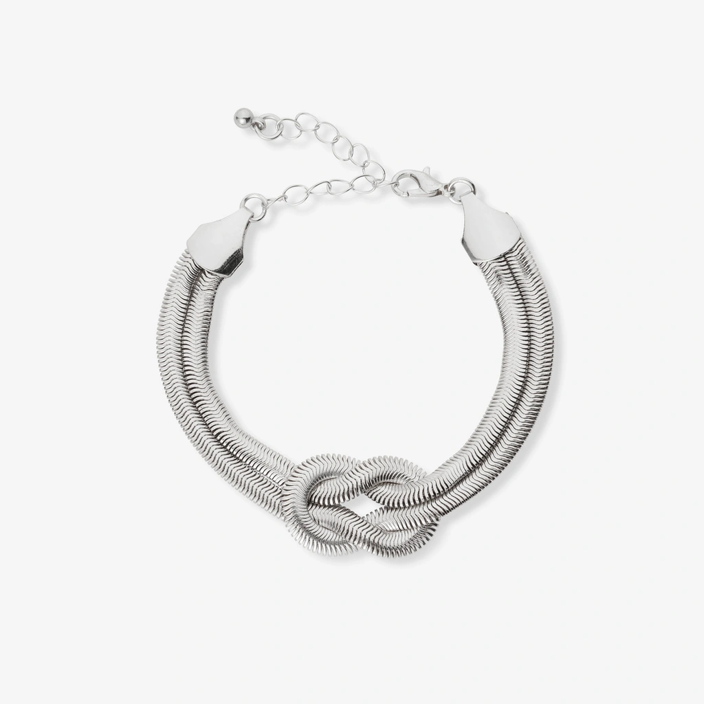 Silverfärgat armband, dubbel ormkedja m. knut - 18+5 cm.