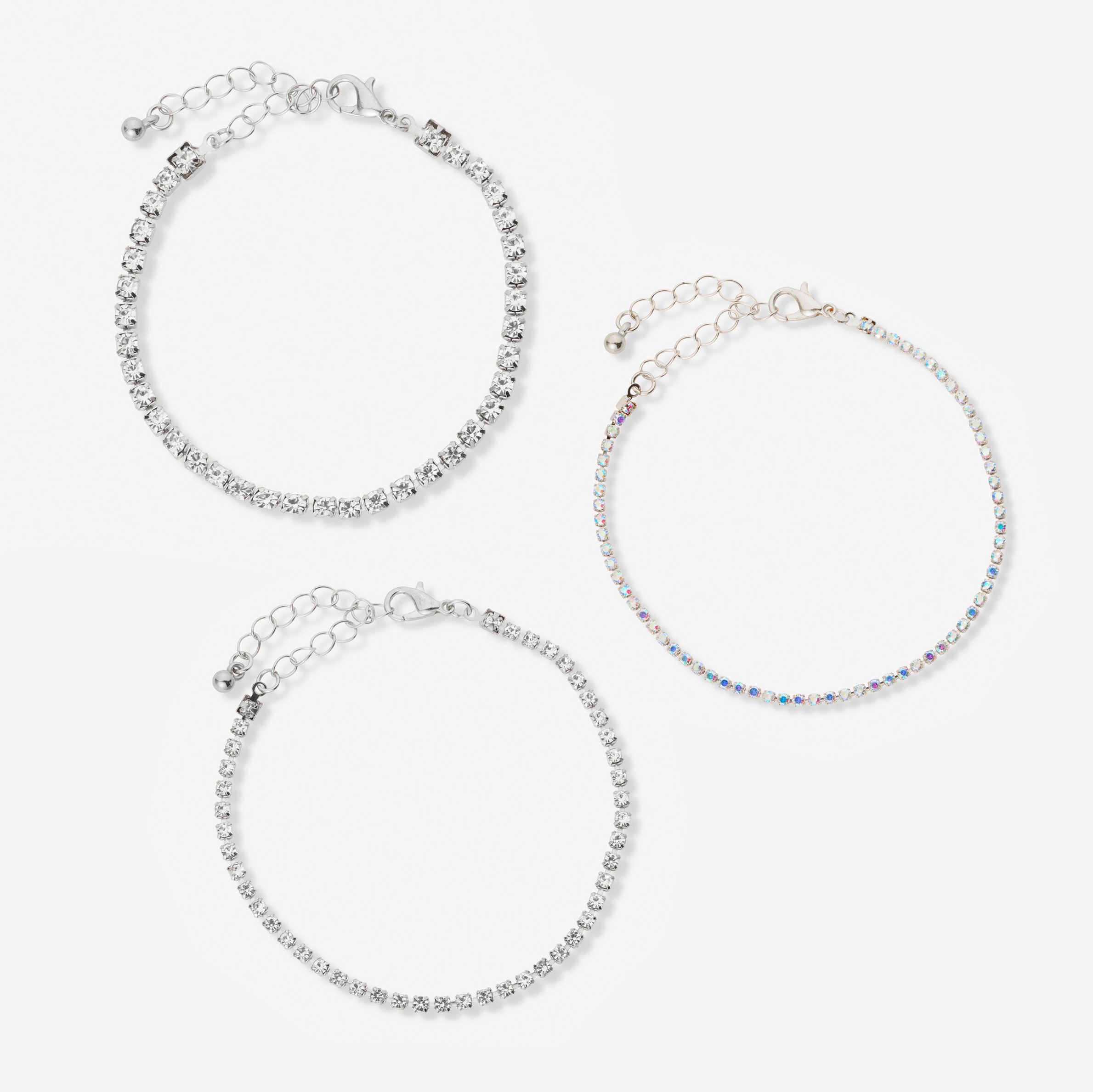 3-pack silverfärgade tennisarmband - 17+5 cm