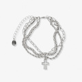 3-radigt silverrfärgat armband, kors - 18+5 cm