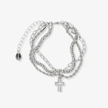 3-radigt silverrfärgat armband, kors - 18+5 cm