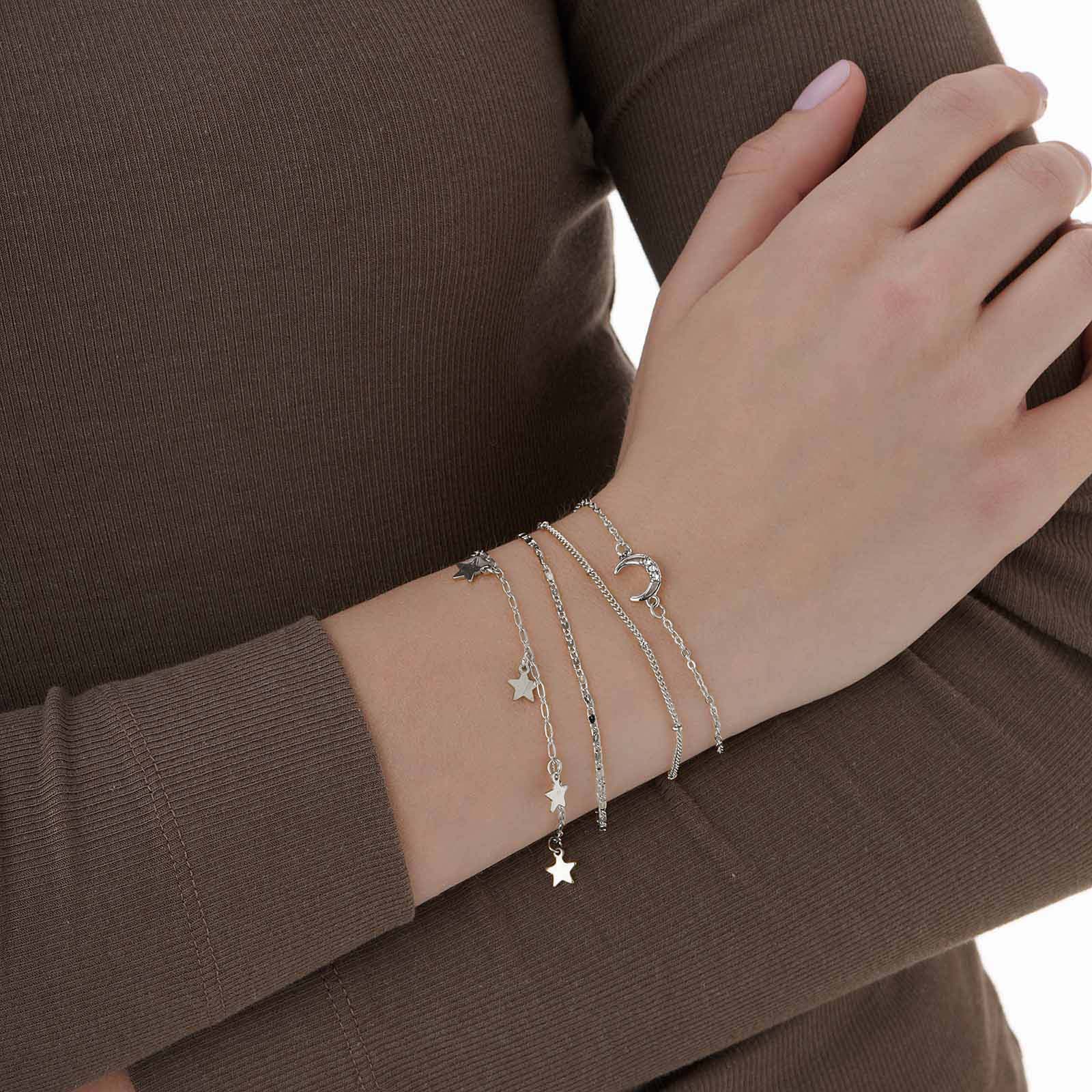 4-pack silverfärgade armband - 17+5 cm