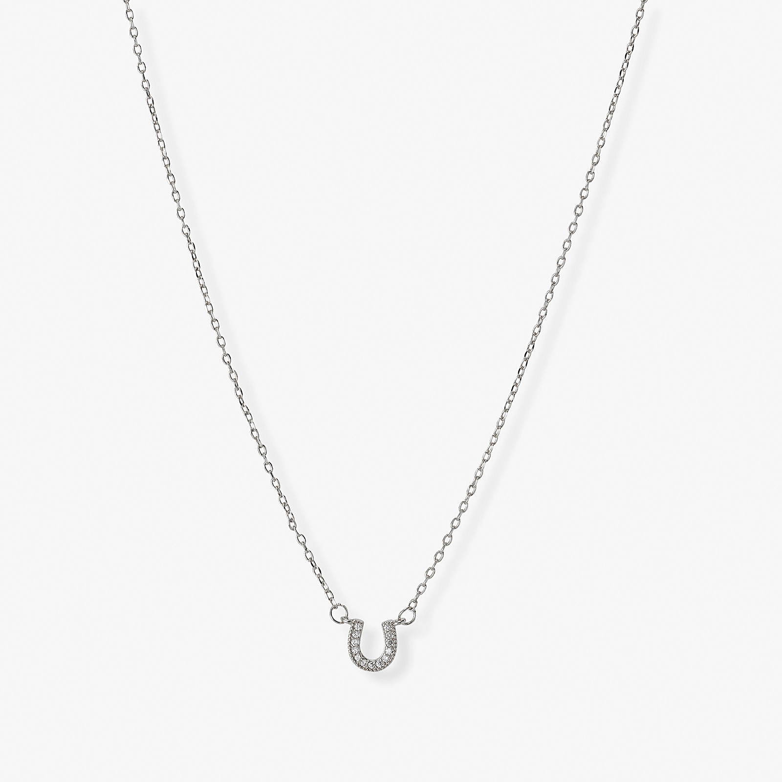 Silverfärgat halsband, hästsko med kristaller - 42+7 cm