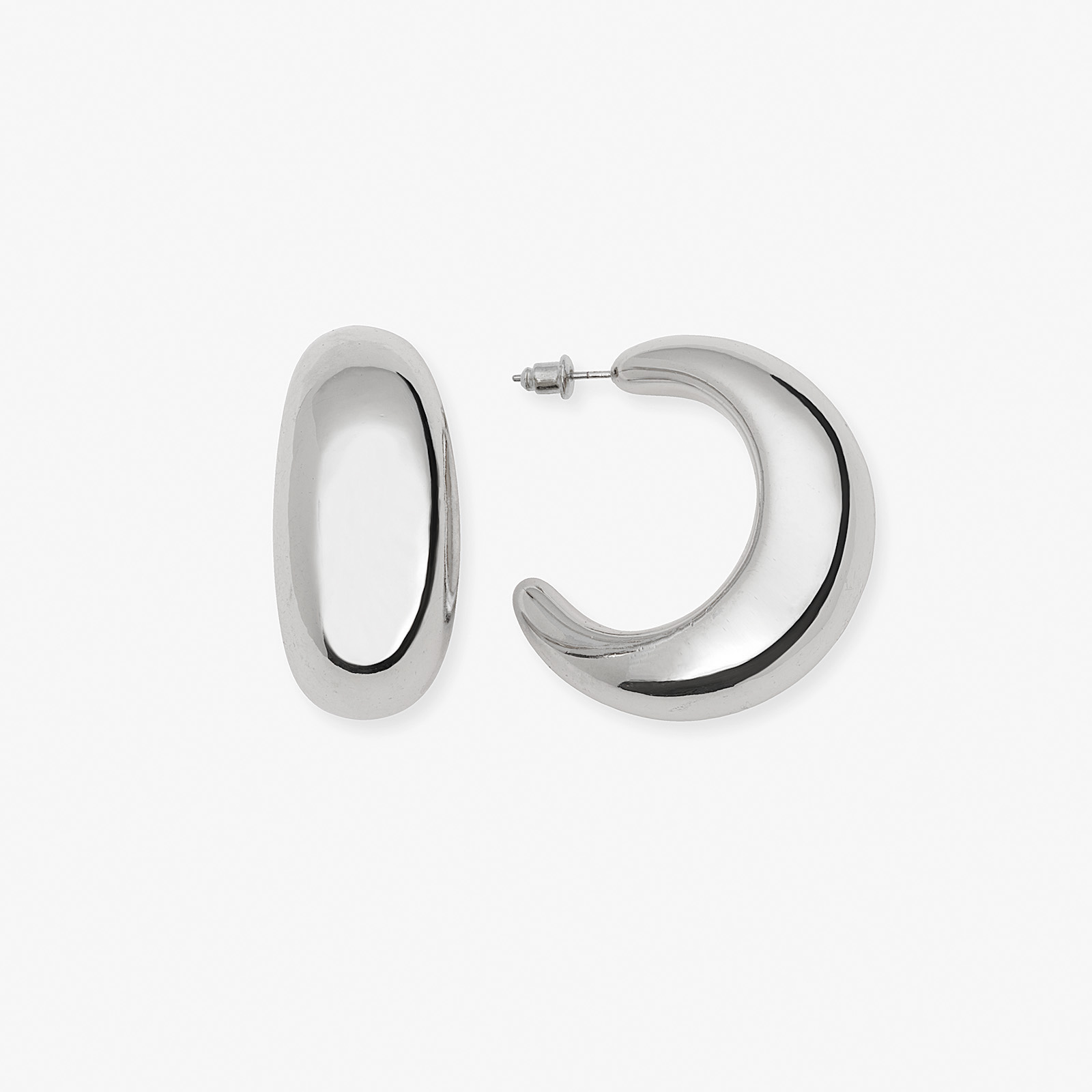 Silverfärgade örhängen - breda halvcreoler, 40mm