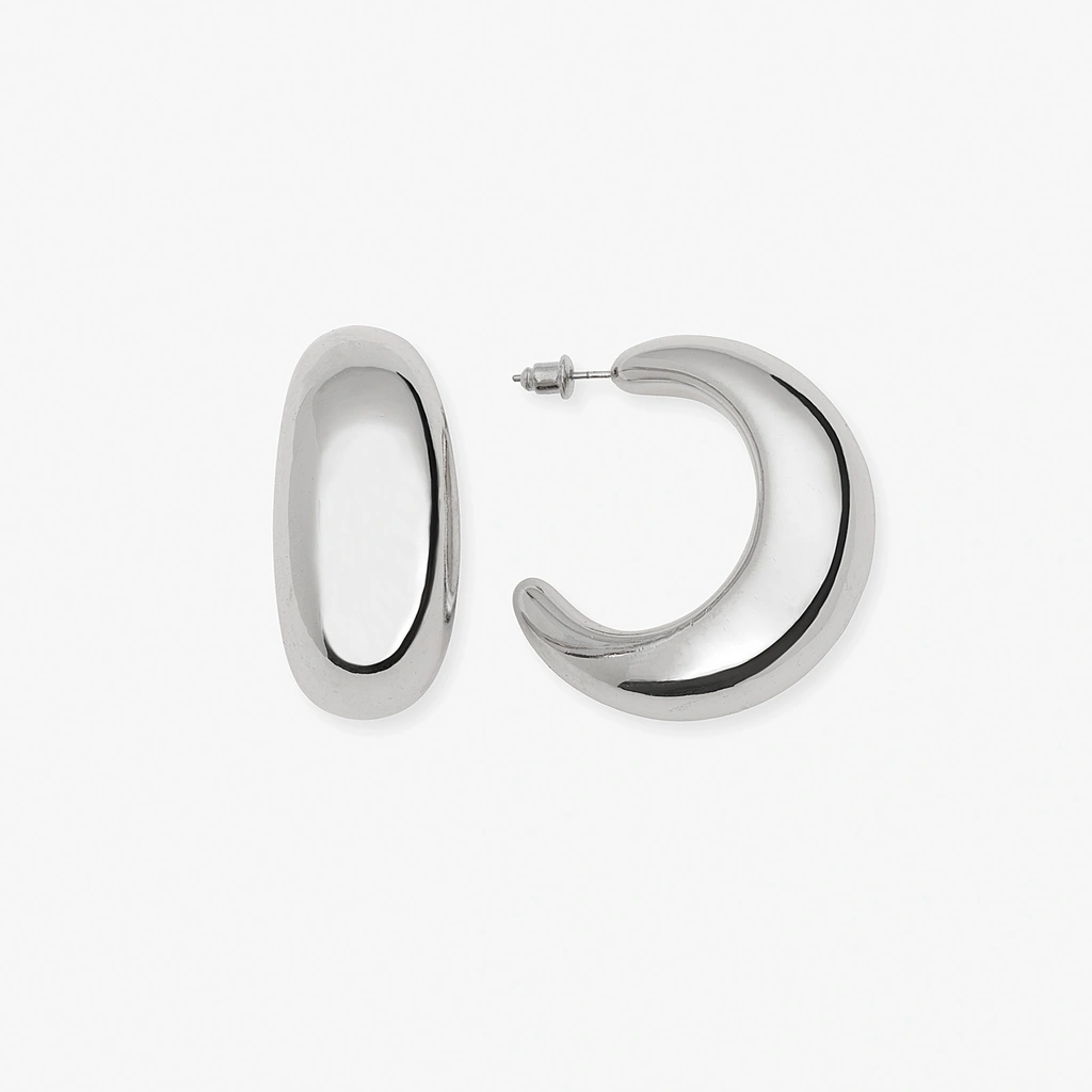 Silverfärgade örhängen - breda halvcreoler, 40mm