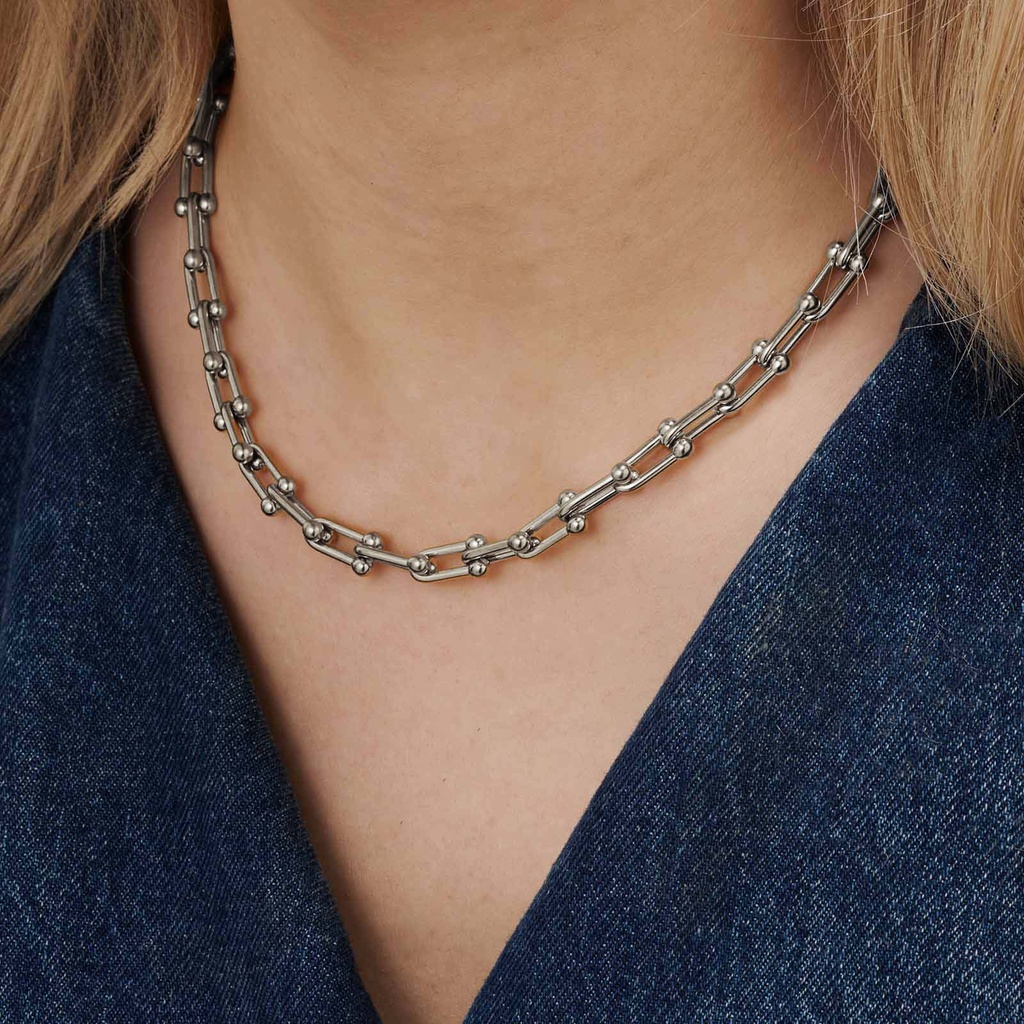 Silverfärgat halsband, byglar, 40+5cm