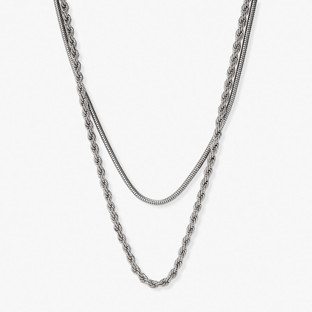 Silverfärgat tvåradigt halsband, 45-48+7cm