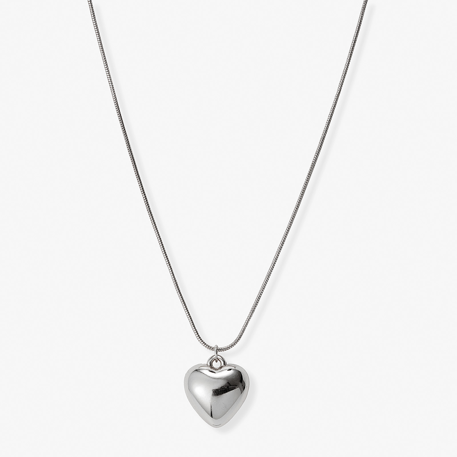 Silverfärgat halsband, hjärta, 46,5+7cm