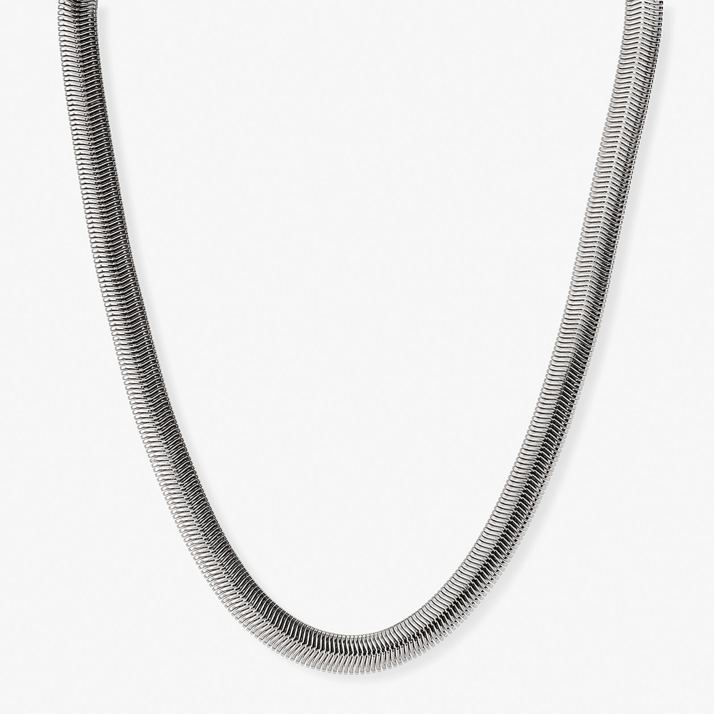 Silverfärgat halsband, fiskbenskedja, 42+7cm