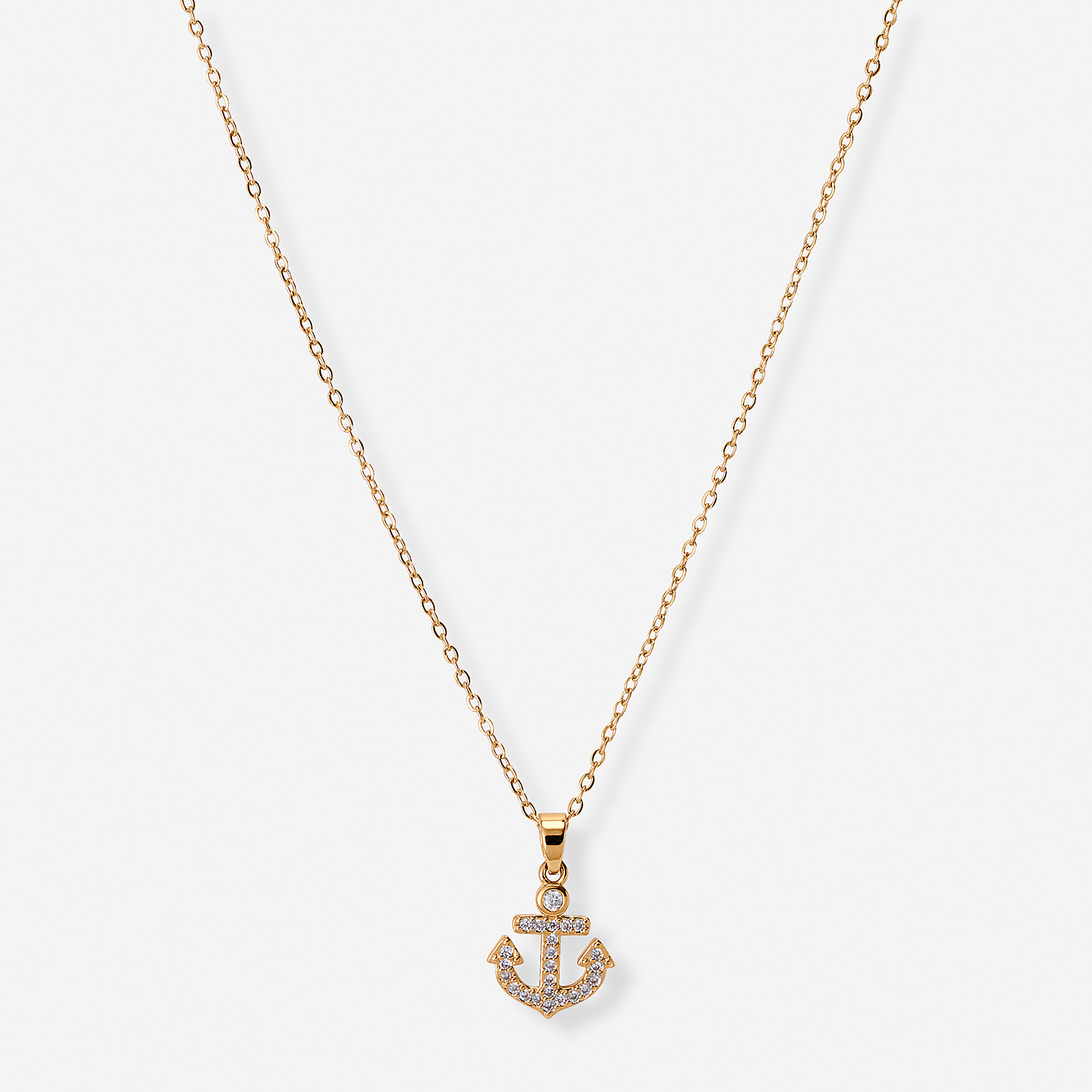 Guldfärgat halsband, ankare med stenar, 42+7cm