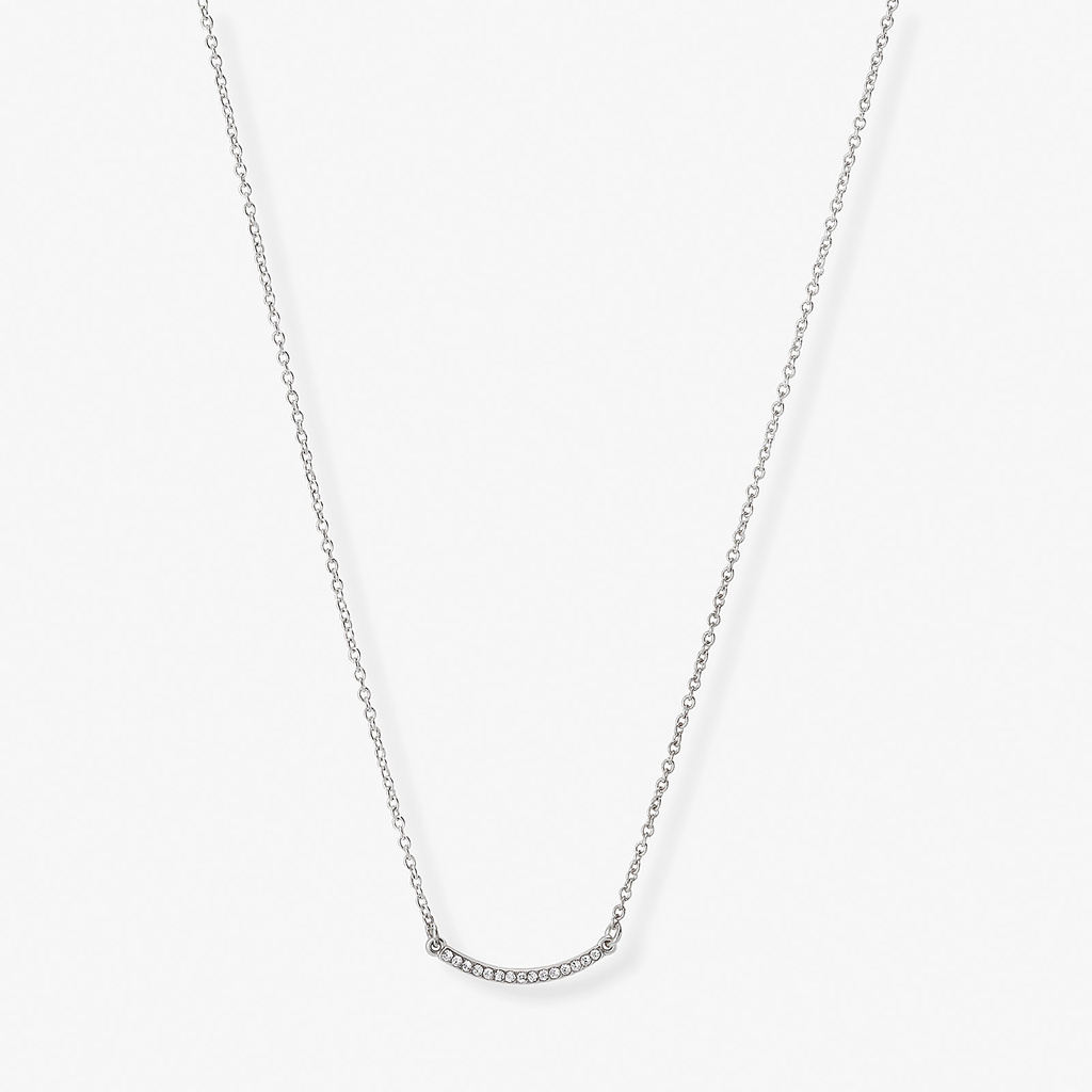 Silverfärgat halsband, båge med stenar, 42+7cm