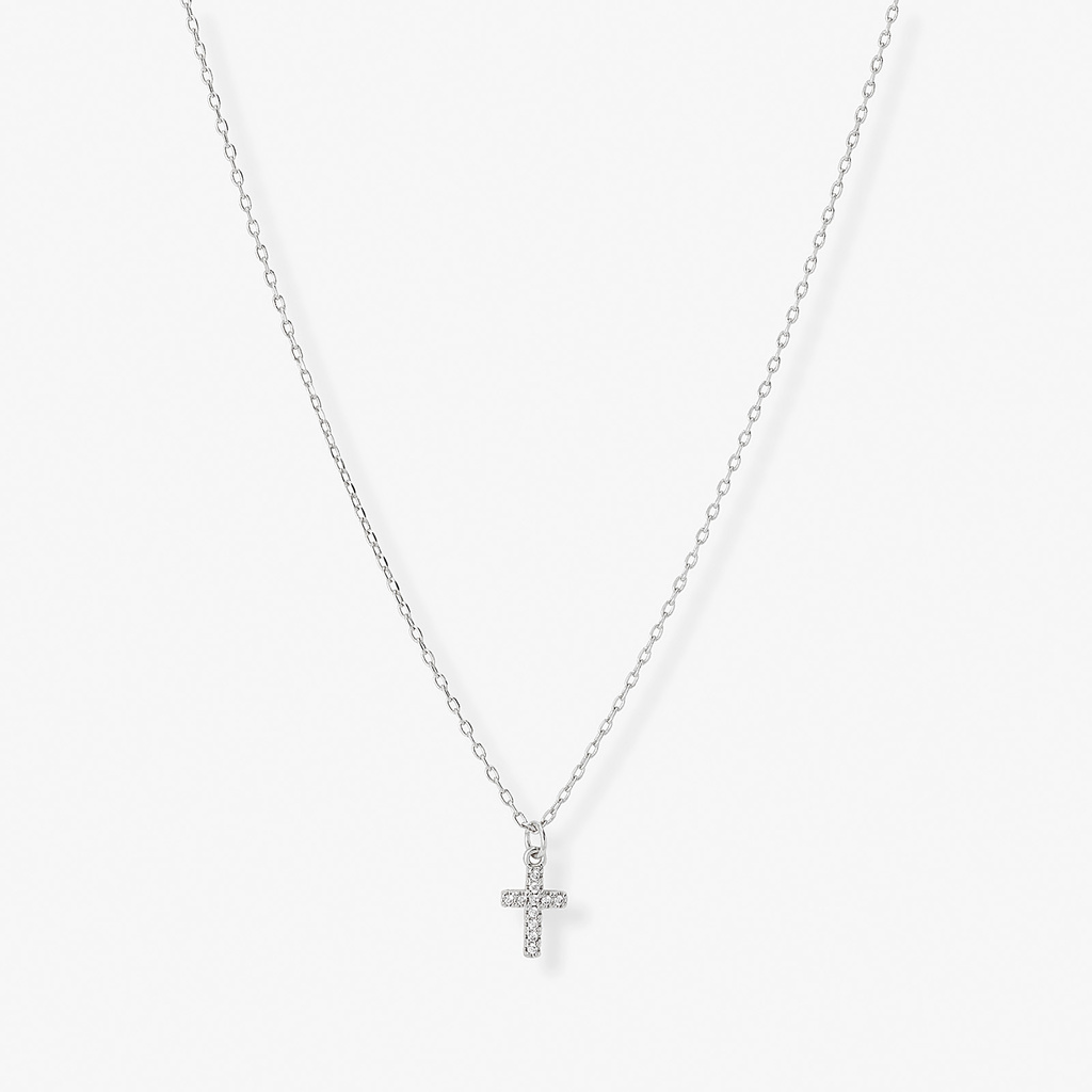 Silverfärgat halsband, kors, 42+7cm