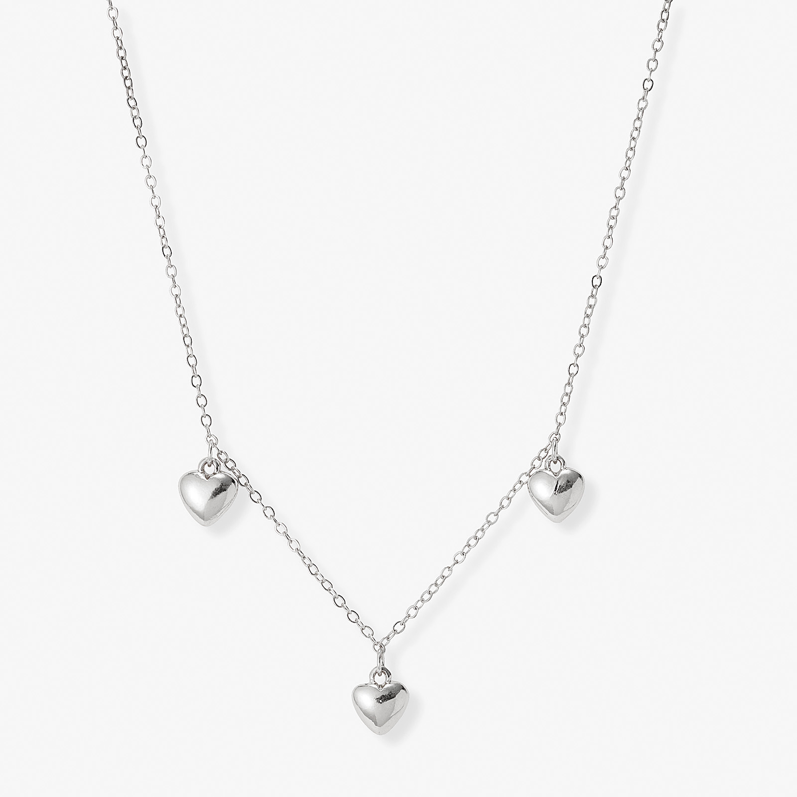 Silverfärgat halsband, tre hjärtan - 42+7 cm