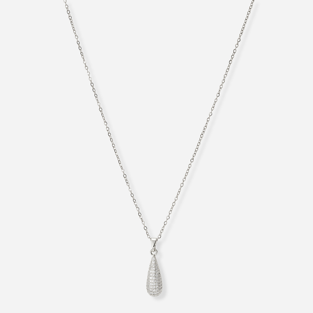 Silverfärgat halsband, droppe med kristaller - 42+7 cm