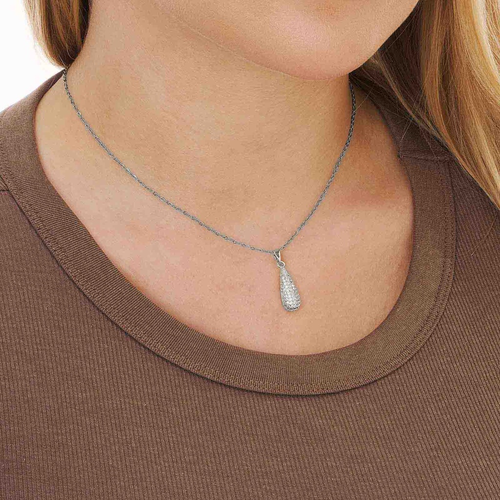 Silverfärgat halsband, droppe med kristaller - 42+7 cm