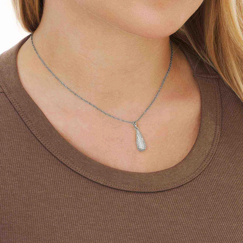 Silverfärgat halsband, droppe med kristaller - 42+7 cm