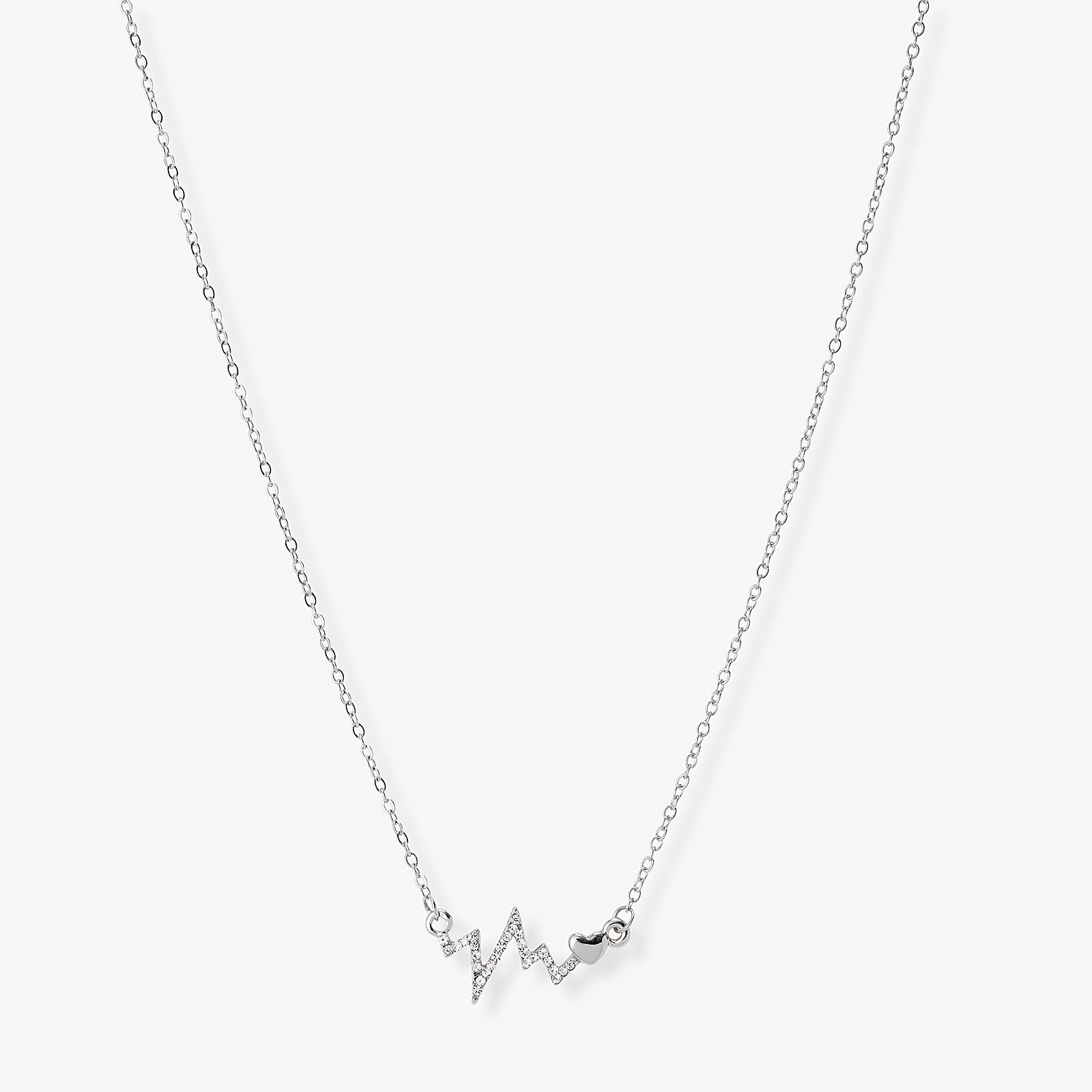 Silverfärgat halsband, hjärta och hjärtslag - 42+7 cm