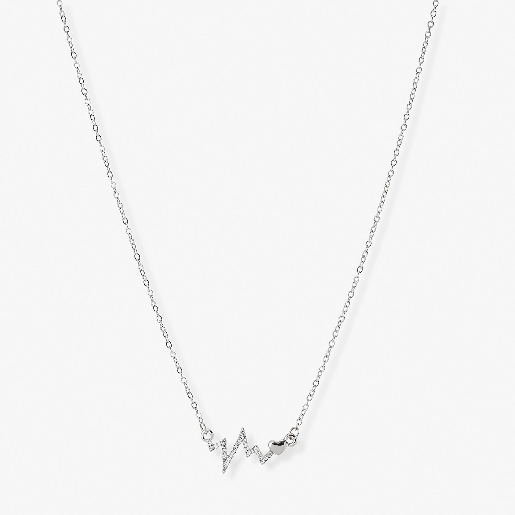 Silverfärgat halsband, hjärta och hjärtslag - 42+7 cm