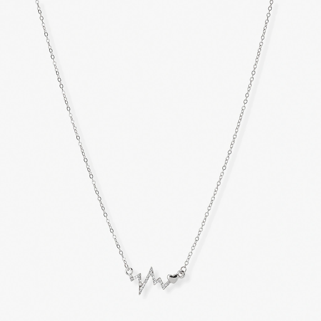 Silverfärgat halsband, hjärta och hjärtslag - 42+7 cm