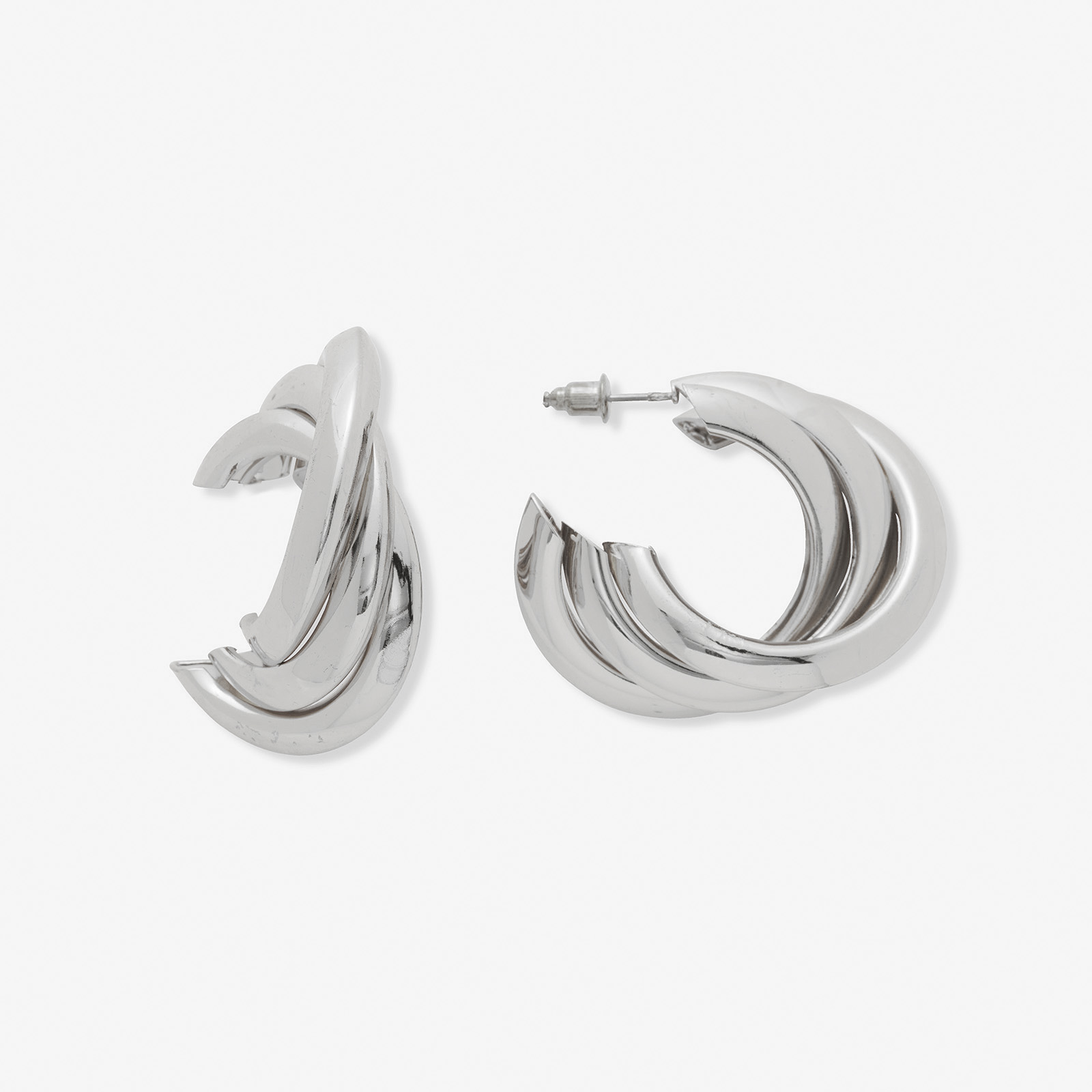 Silverfärgade örhängen, hoos vridna ringar - 40 mm