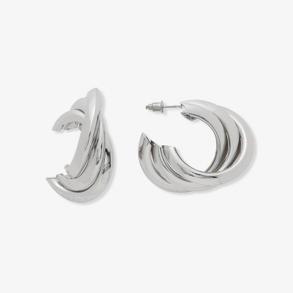 Silverfärgade örhängen, hoos vridna ringar - 40 mm