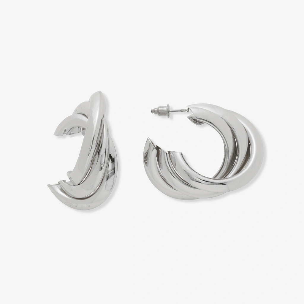 Silverfärgade örhängen, hoos vridna ringar - 40 mm