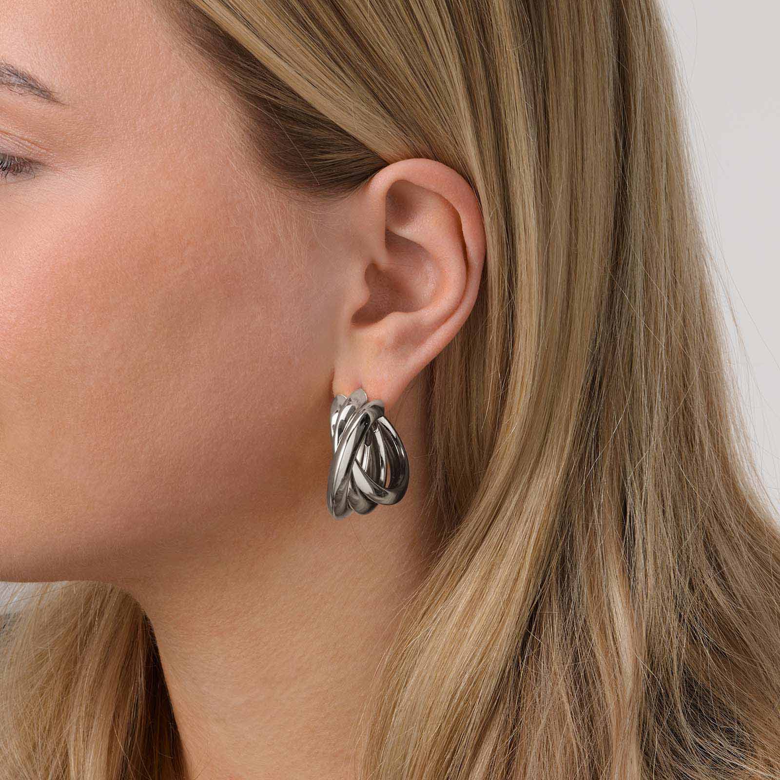 Silverfärgade örhängen, hoos vridna ringar - 40 mm