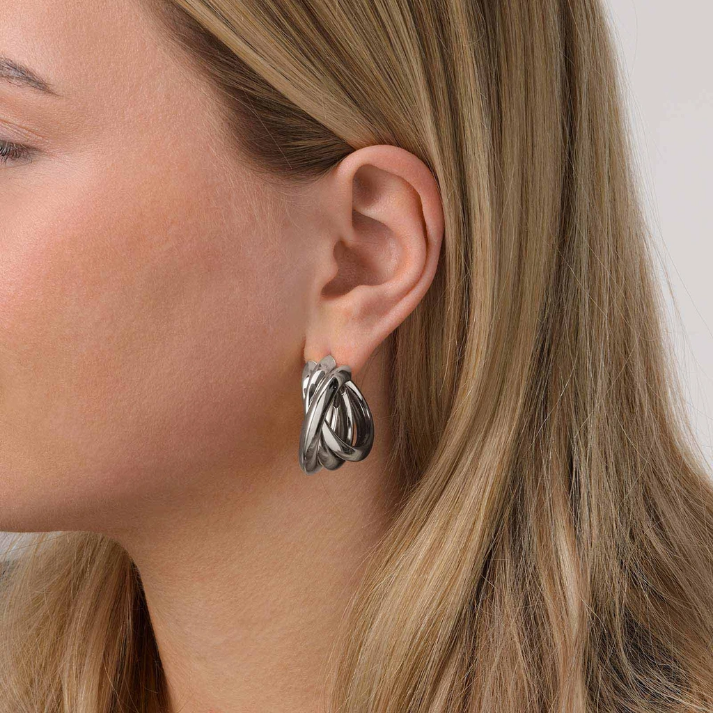 Silverfärgade örhängen, hoos vridna ringar - 40 mm