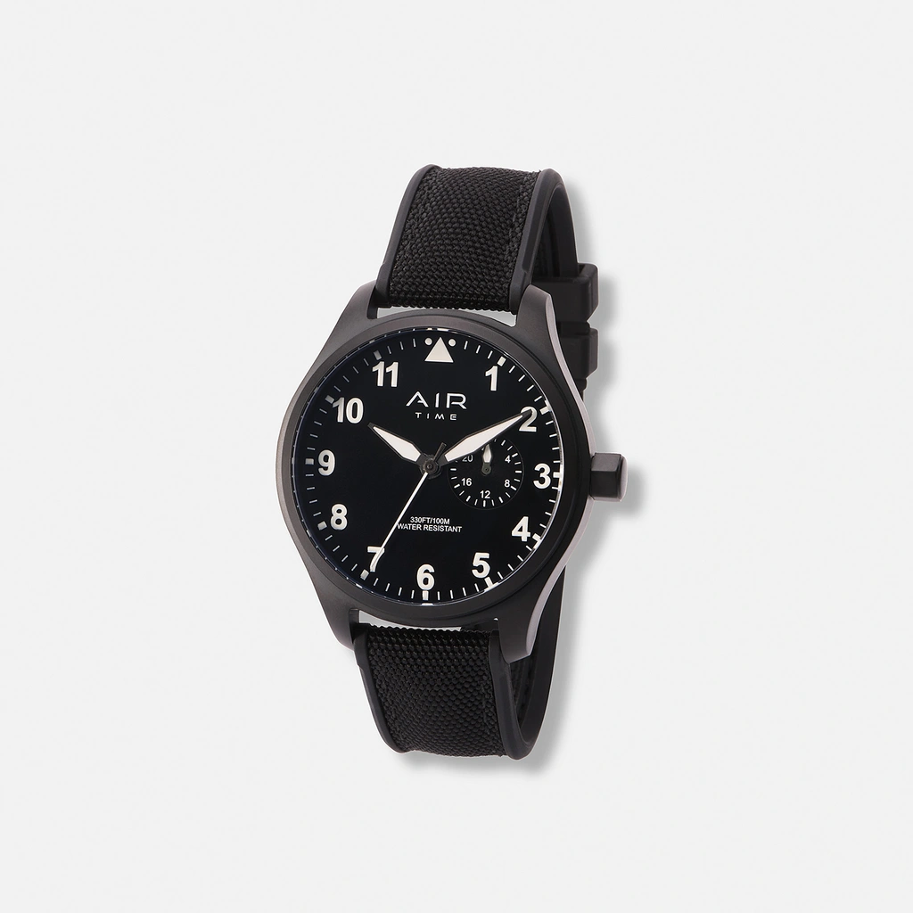 Air Time herrklocka, svart, gummiband - 44 mm