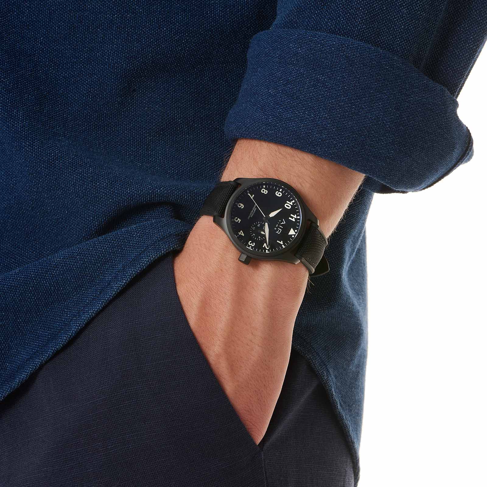 Air Time herrklocka, svart, gummiband - 44 mm