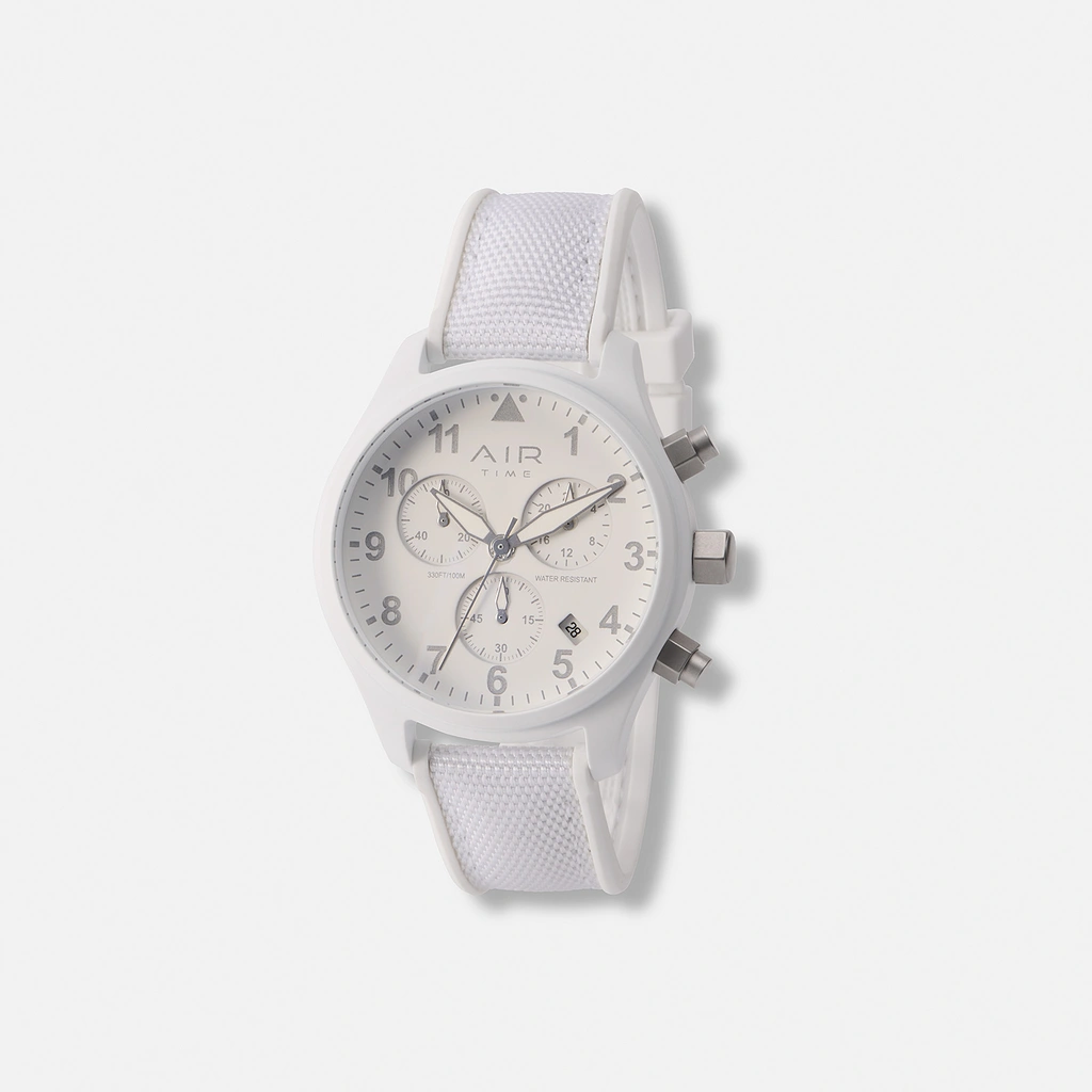 Air Time Chrono, vit tavla, gummiband - 44 mm